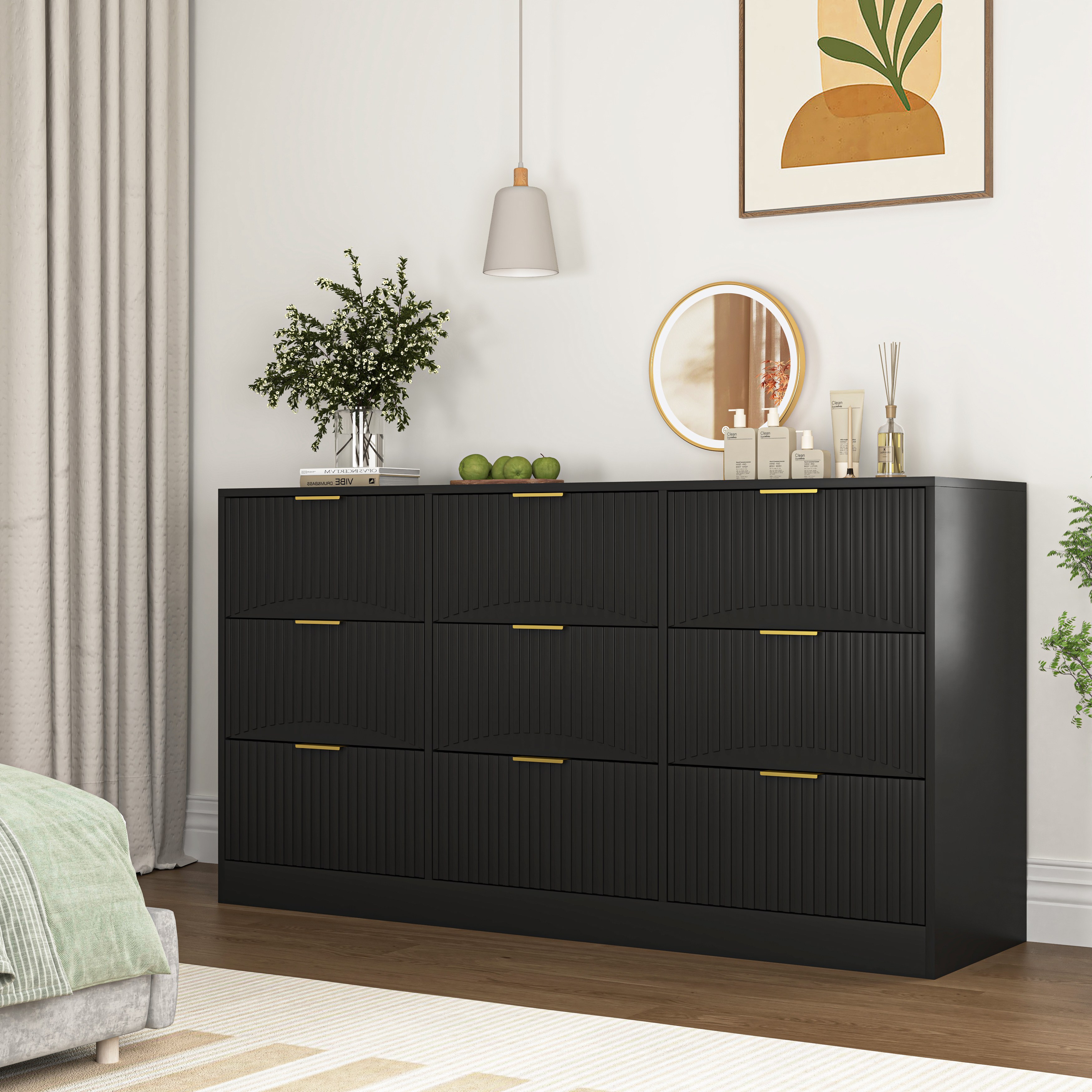 Black 9 Drawer Dresser Detail 5