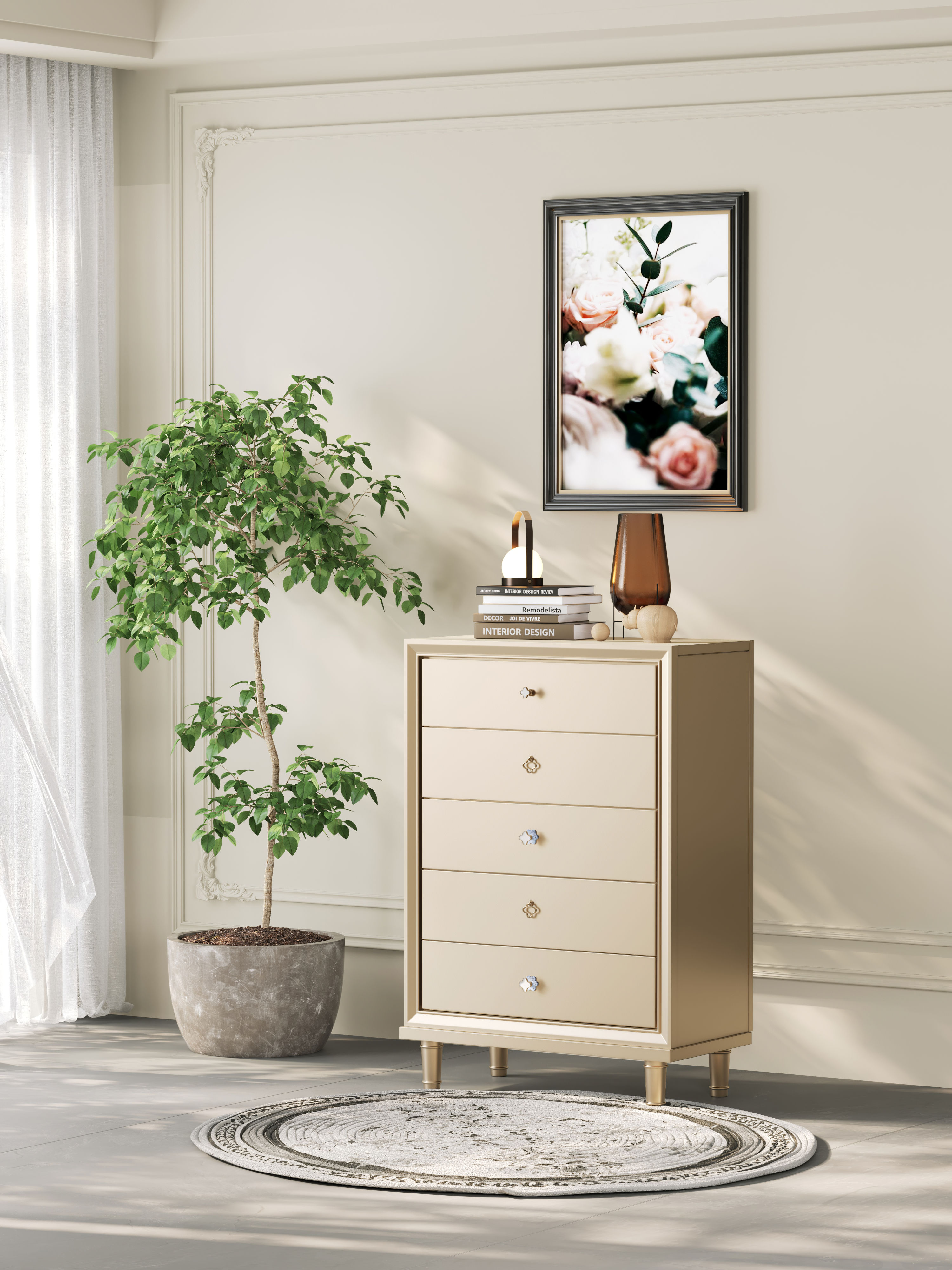 Light Luxury High Quality Popular Bedside Table Modern Kids Bedroom Furniture 5 Drawer Nightstand