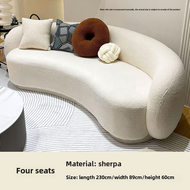 Scandinavian Modular Sectional Sofa with Lamb Velvet Fabric Cream Color Curved Rest Area Lounge Sofa Sponge Filled