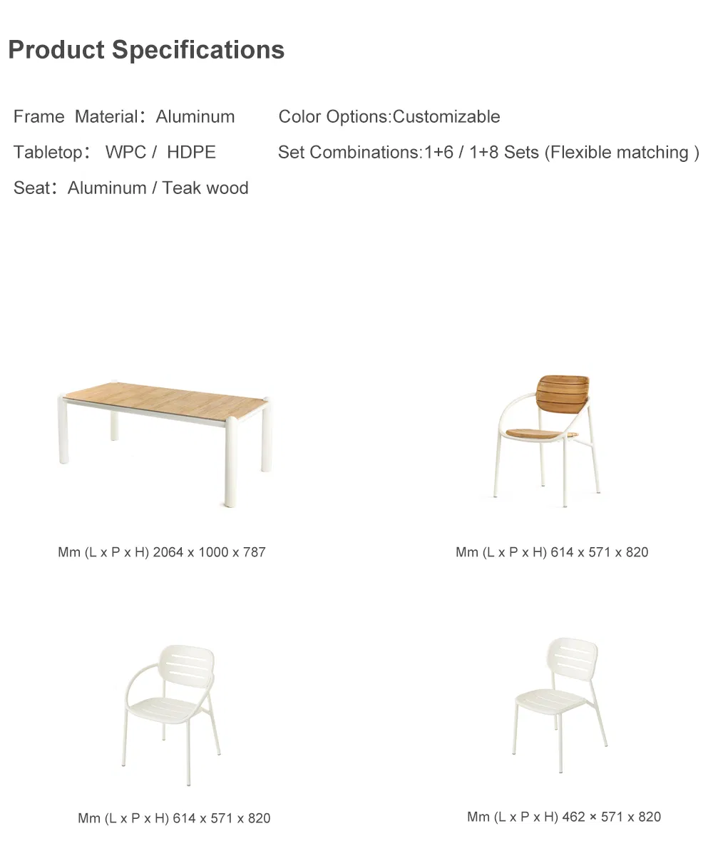 Aluminum Alloy Outdoor Dining Table and Chair Set for Balcony Courtyard Park
