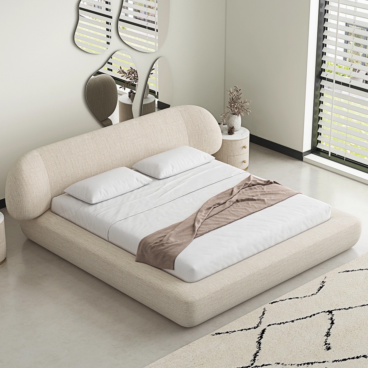 Zayshine Nordic Modern Luxury Large Size White Linen Master Bedroom Bed 1.5 1.8 Meters Modular Villa Designer Double Soft Bed