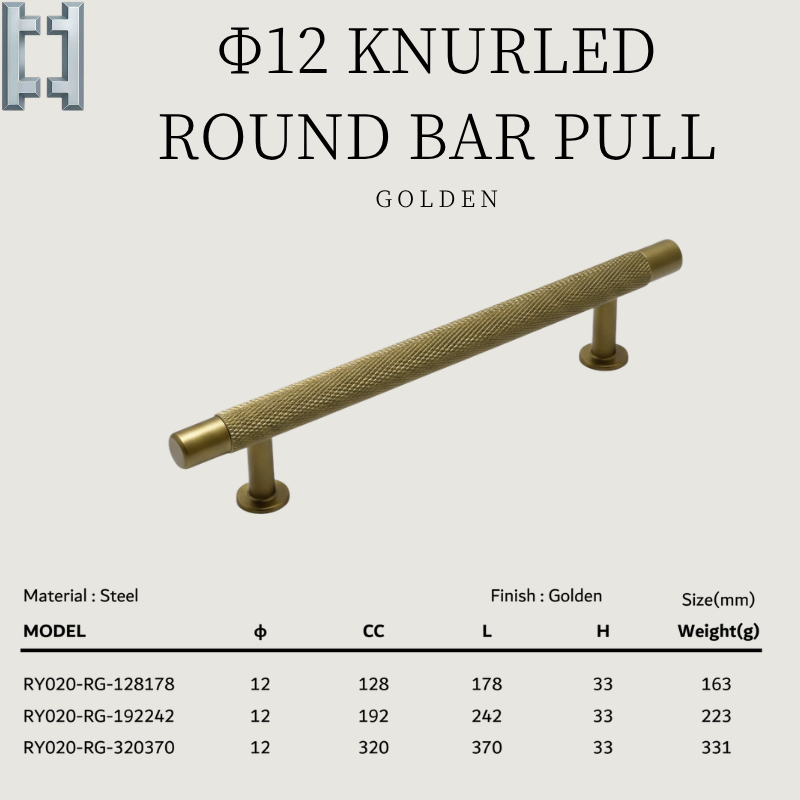 Gold Steel Modern Knurled Bar Pull Handles For Kitchen Dresser Drawer Bedroom Exterior Use-Durable Eco-Friendly