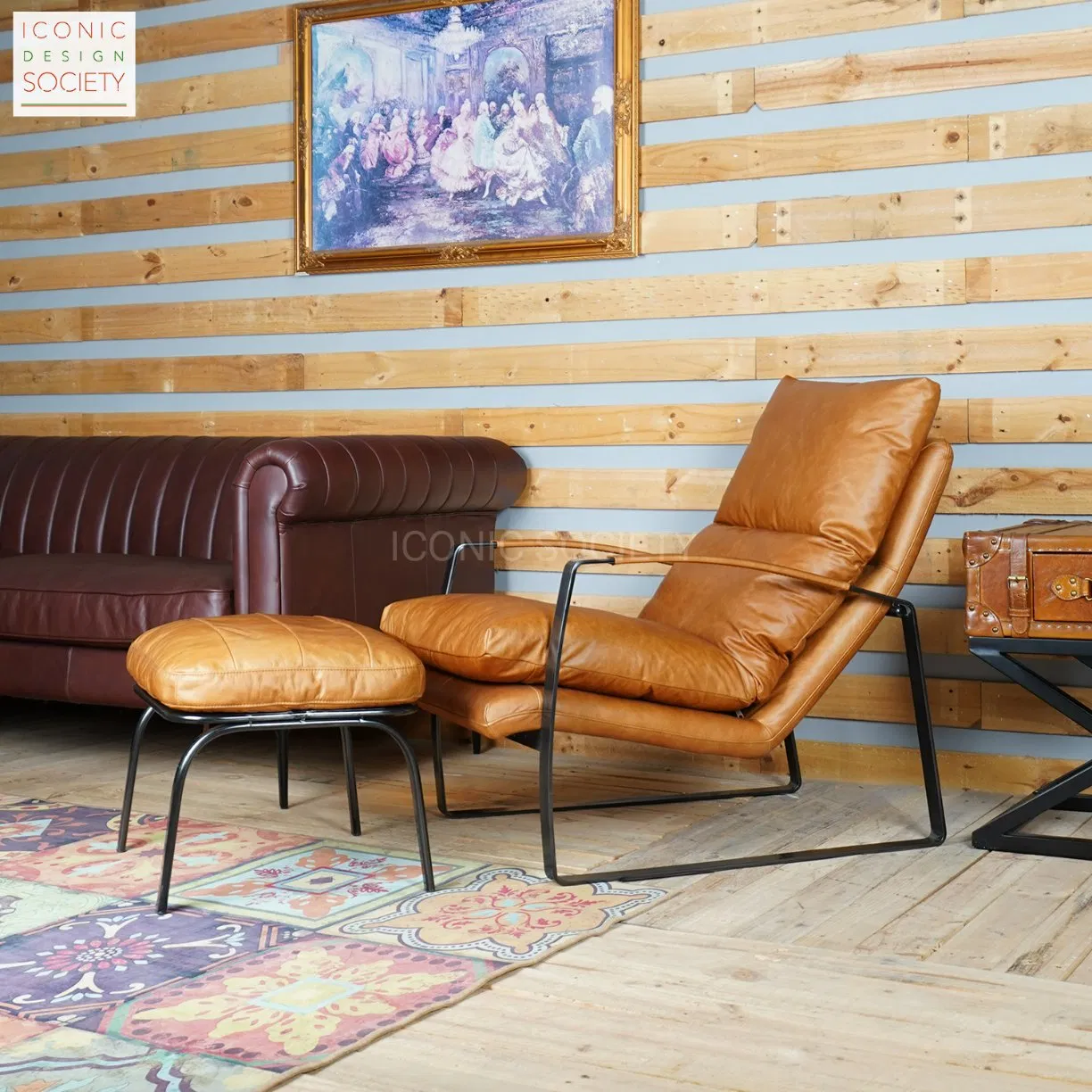 Modern Industrial Home Living Room Living Room Club Leisure Hotel Furniture Metal Steel Genuine Leather Lounge Accent Arm Chair