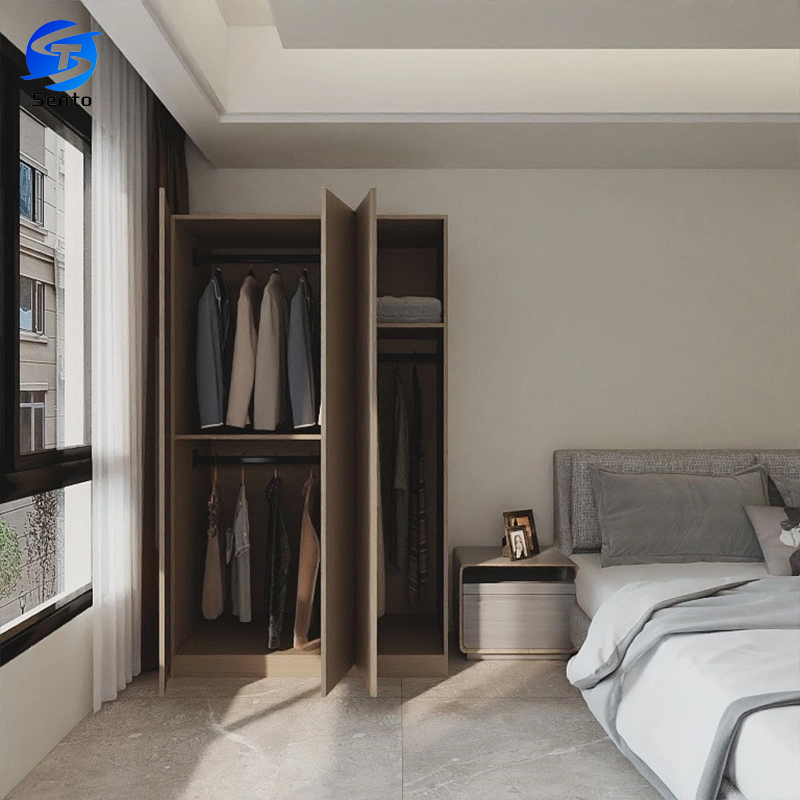Three Door Solid Wood Freestanding Modern Eco-Friendly Wardrobe Set Apartment Storage Cabinet Organizer Factory Direct