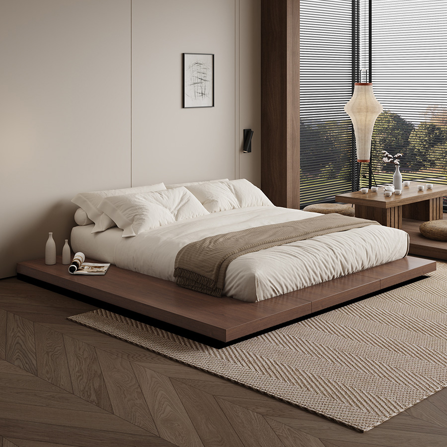 Bedroom Furniture Solid Wood Floating Platform Frame Queen King Size Low Bed Japanese-style Tatami Bed Floating Bed Frame