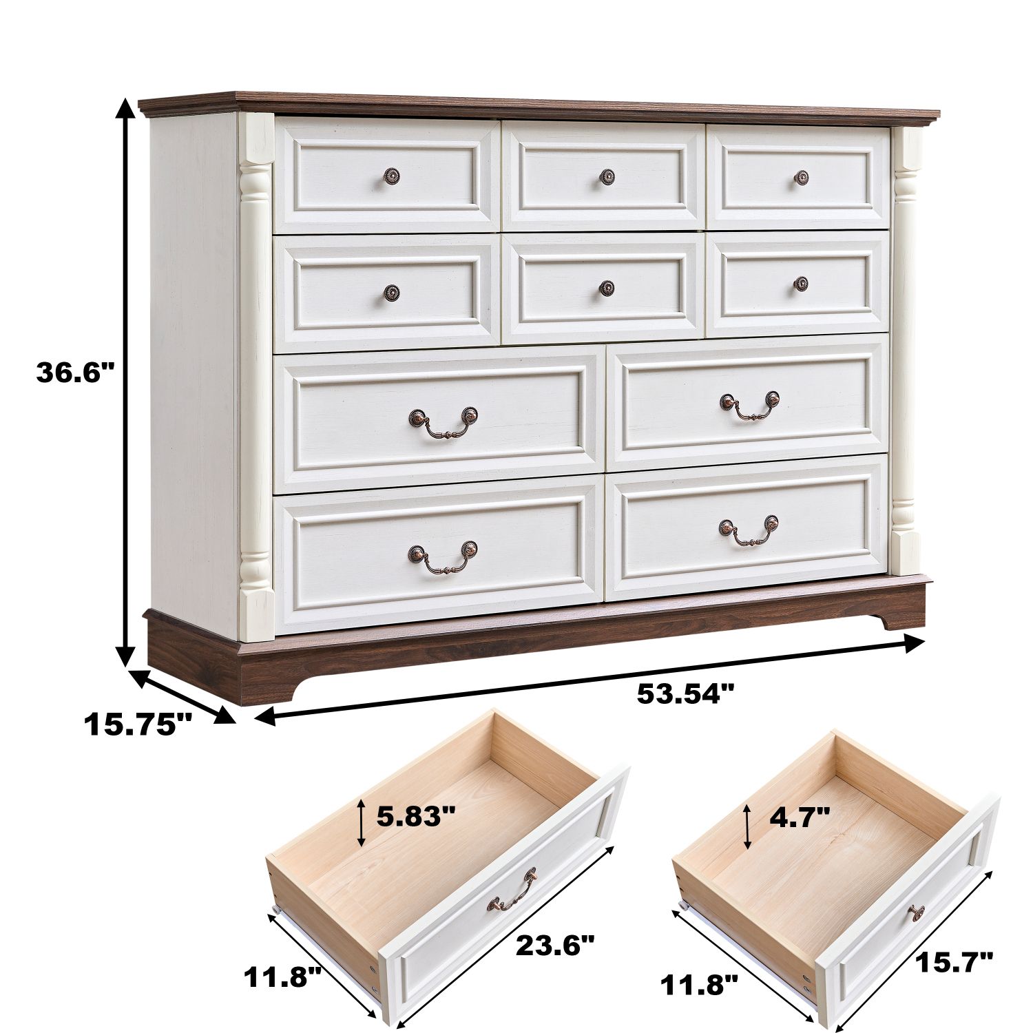 Rustic Wooden 10-Drawer Dresser Chest for Bedroom & Living Room Base Riser Trim Storage Chest Drawers