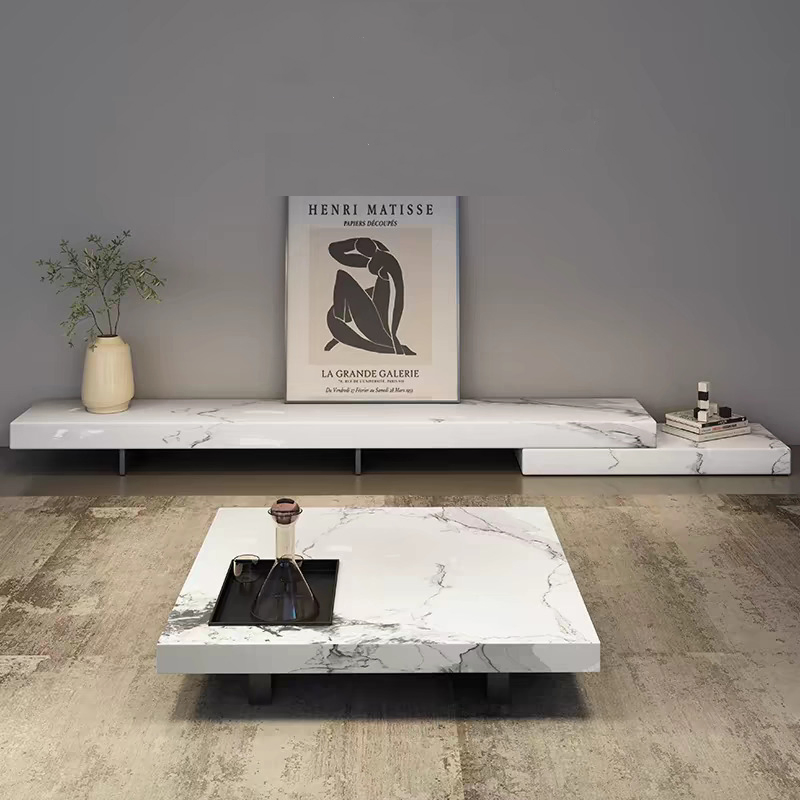 Elegant Wooden Living Room Furniture Set with Marble Accents