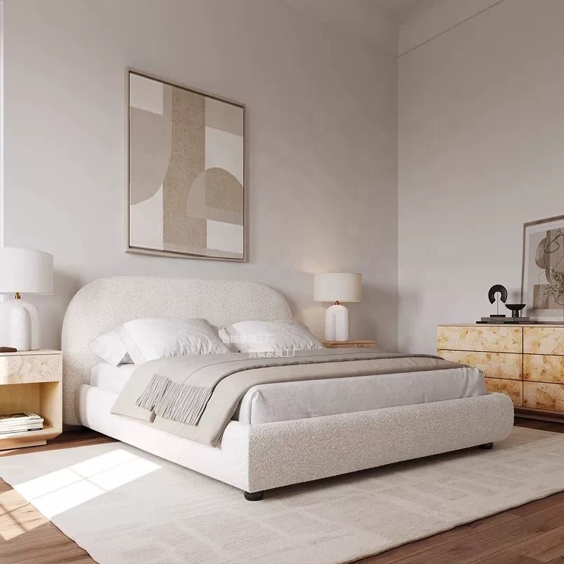Zayshine French Modern Luxury Large Size White Sherpa Master Bedroom Bed 1.5 1.8 Meters Modular Apartment Hotel Double Soft Bed