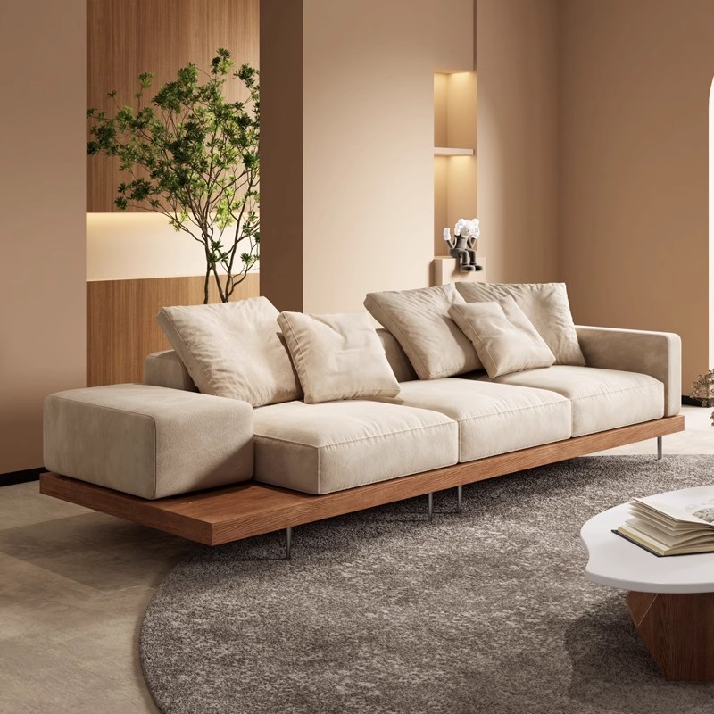 Wooden-style Solid Wood Sofa Chair Light Luxury Boutique Hotel Combination Sofa for Living Room