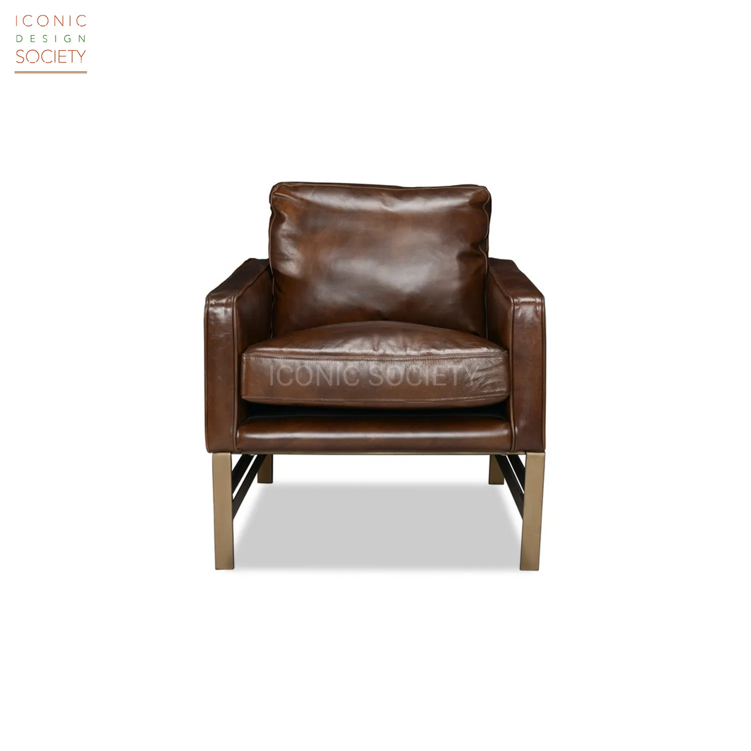 Handmade OEM Manufacturing Living Room Home Furniture Metal Frame Stylish Single Chair Leisure Sofa Set Genuine Leather Accent Armchair