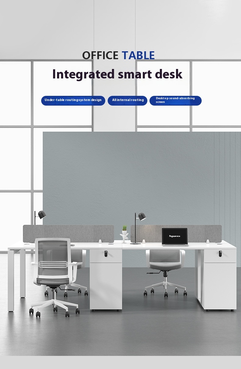 Simple Modern Home Office Furniture 4-Person Staff Desk and Chair Set with Modular Bamboo Screen Partition