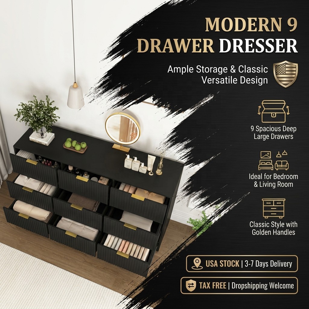 [USA Local Stock] 9 Drawer Dresser 63" Large Deep Chest of Wooden Dresser Storage Cabinet Fast Shipping From US 1 Piece MOQ