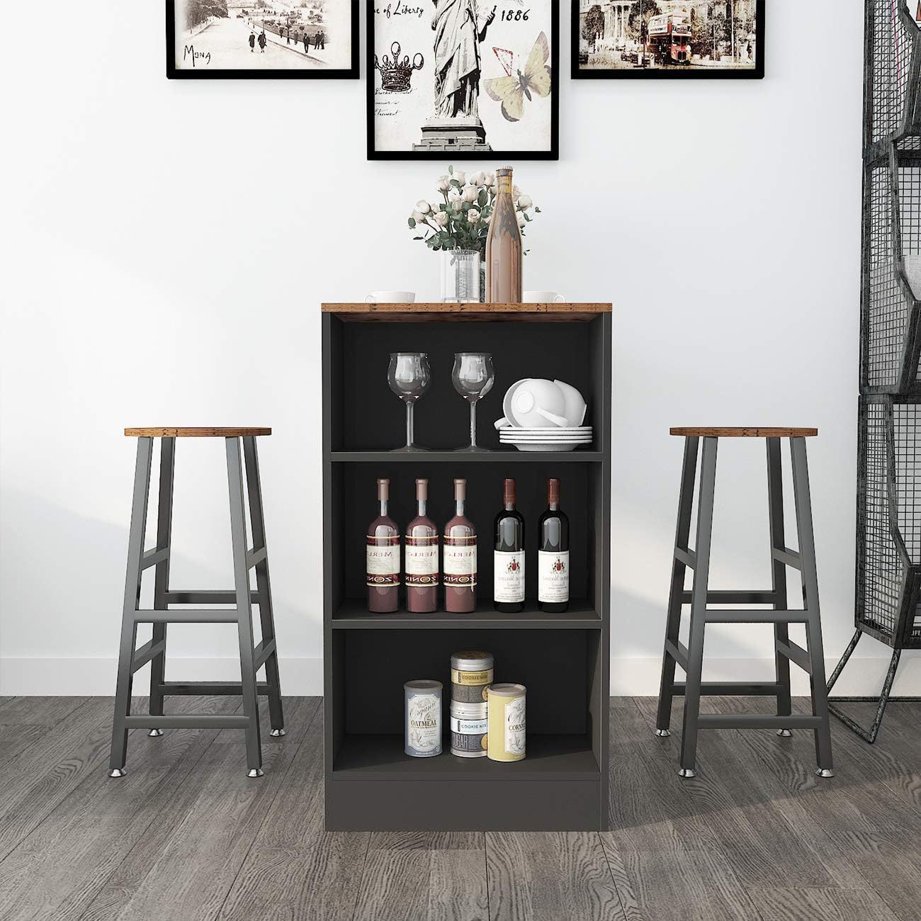 Wooden Dining Room Breakfast Bar Table and Chair Set for Home