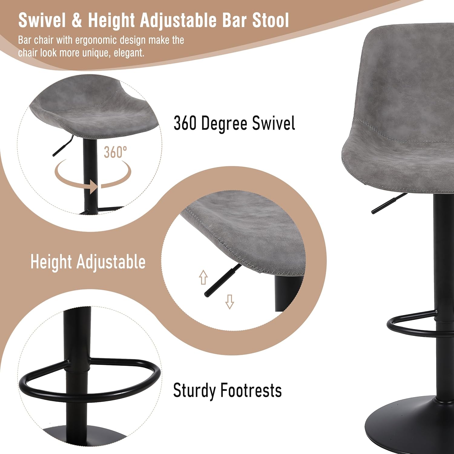 Swivel Bar Stools with Back Adjustable Modern Bar Chairs PU Leather Kitchen Island Stool bar Chairs