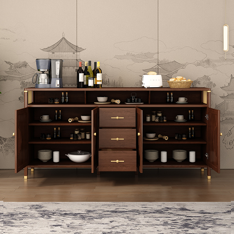 New Chinese Retro Style Dining Cabinet with Solid Wood Frame Metal Handle Luxury Living Room Sideboard for Home Bar Farmhouse