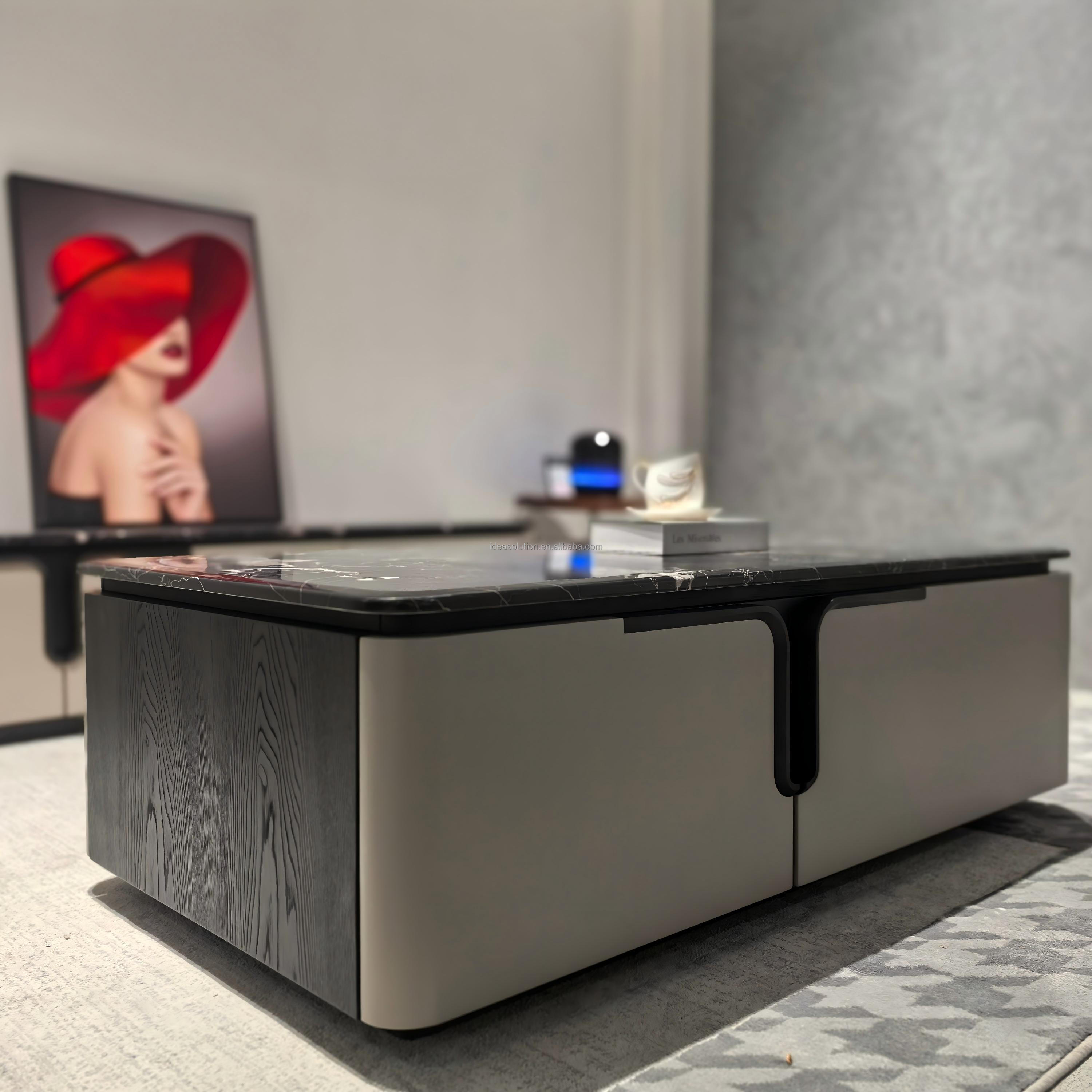 Matte Marble TV Stand Set with Coffee Table