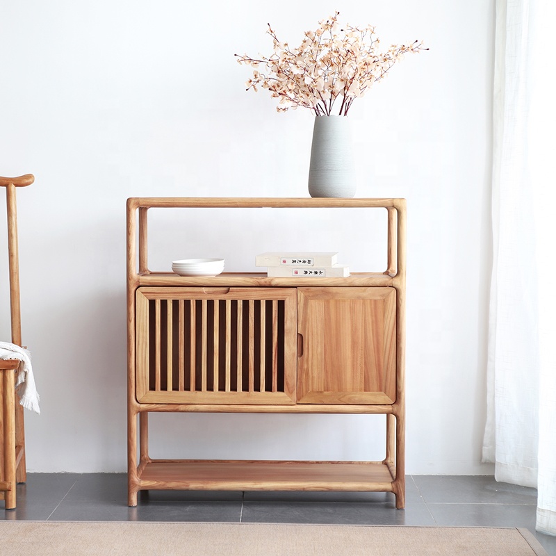 Chinese Style Solid Wood Dining Sideboard Cabinet for Villa Hotel Apartment Living Room Display and Storage