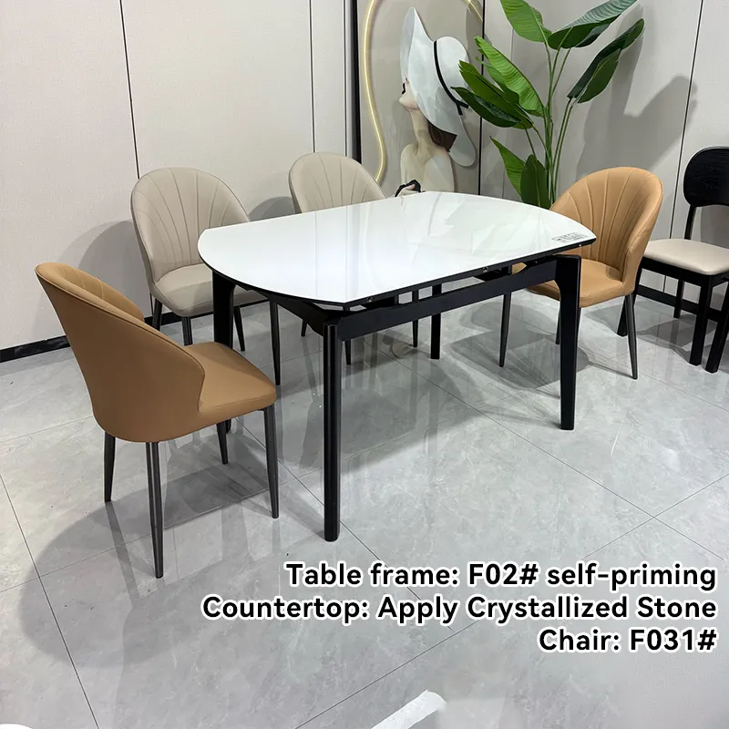 Modern Folding Dining Table Set with 6 Chairs Tempered Glass Top and Solid Wood Frame