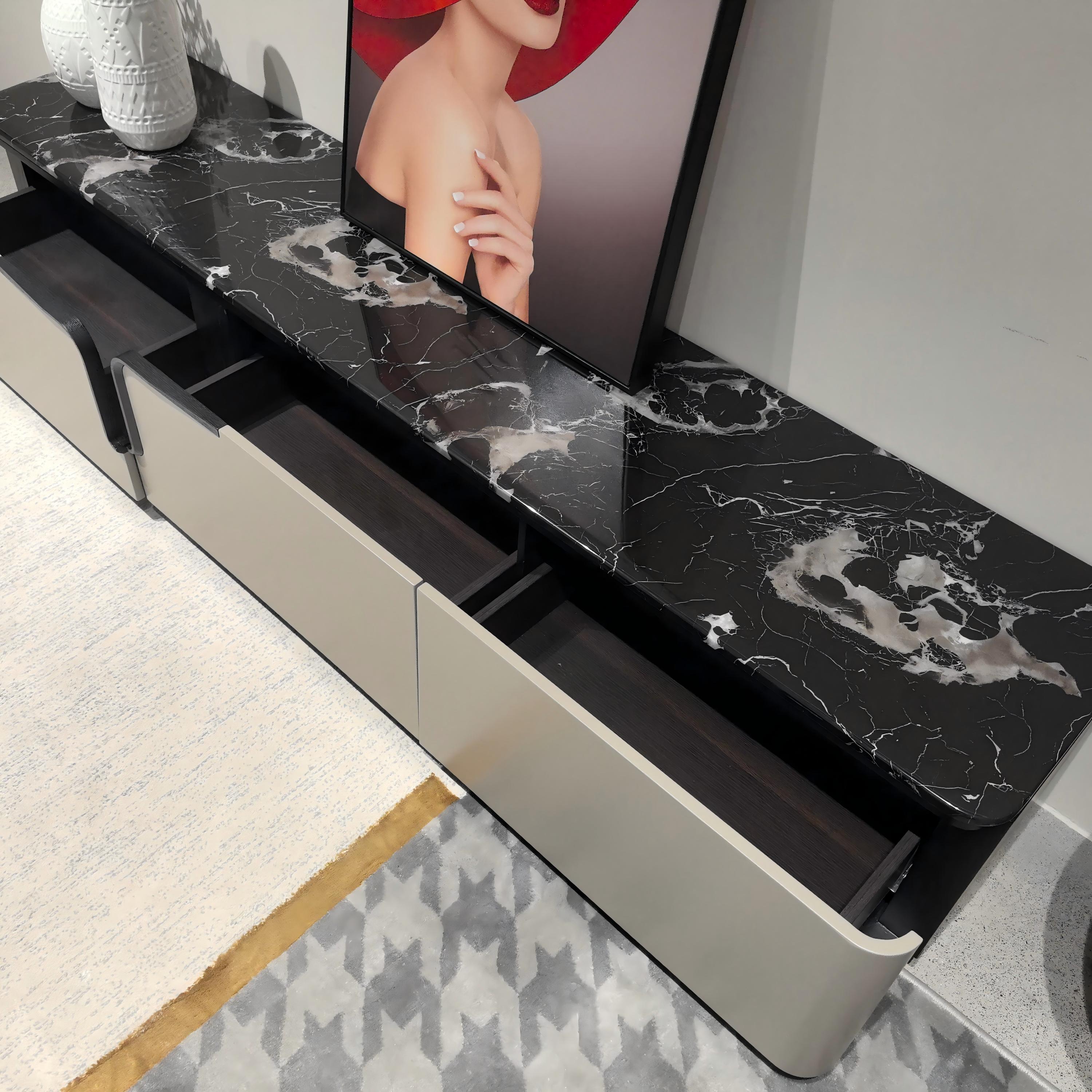 Matte Marble TV Stand Set with Coffee Table-Nordic Modern Bedroom &amp; Living Room Ensemble Modular Storage TV Cabinet Set
