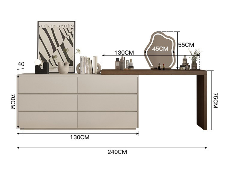Modern Solid Wood Bedroom Dresser Makeup Table Bucket Cabinet Integrated Chest Makeup Table with Drawers