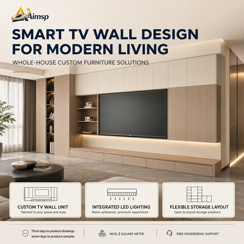 Aimsp Minimalist New Design Wooden Wall Unit Tv Stand Modern Luxury Tv Cabinet Design For Customized Furniture Set
