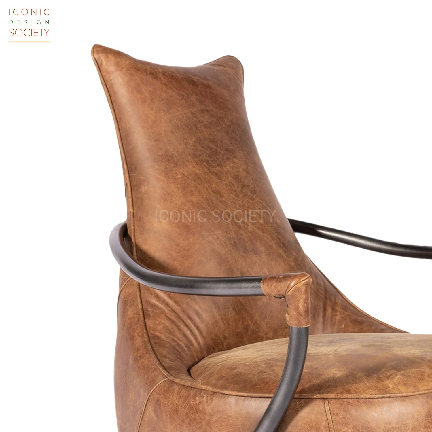 Modern Industrial Hotel Living Room Furniture Leisure Metal Steel Genuine Leather Lounge Occasional Accent Arm Chair