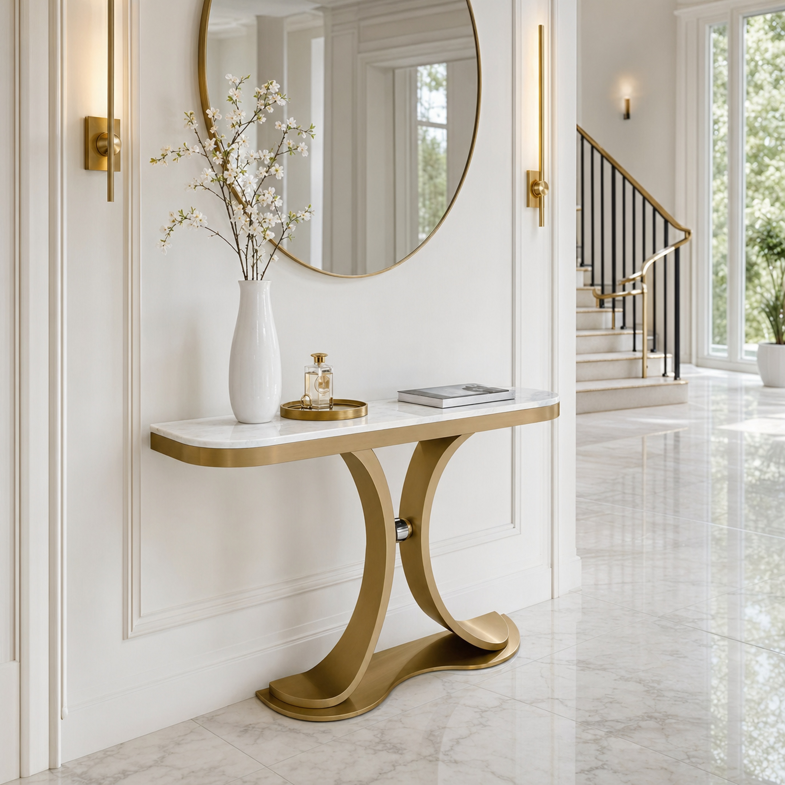 Dover Rainbow Natural Marble Console Table Luxury Modern Entryway Living Room Hotel Stainless Steel Legs Mingjie