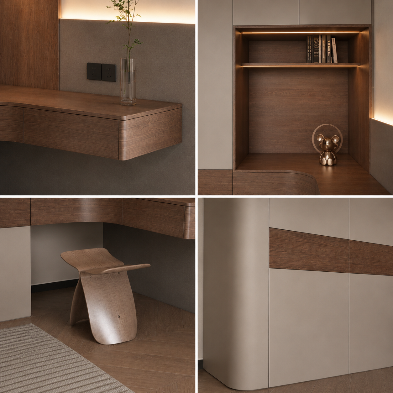 Wood Strip Splice Bedroom Closet with Integrated Corner Desk One-Stop Whole House Customized Cabinet
