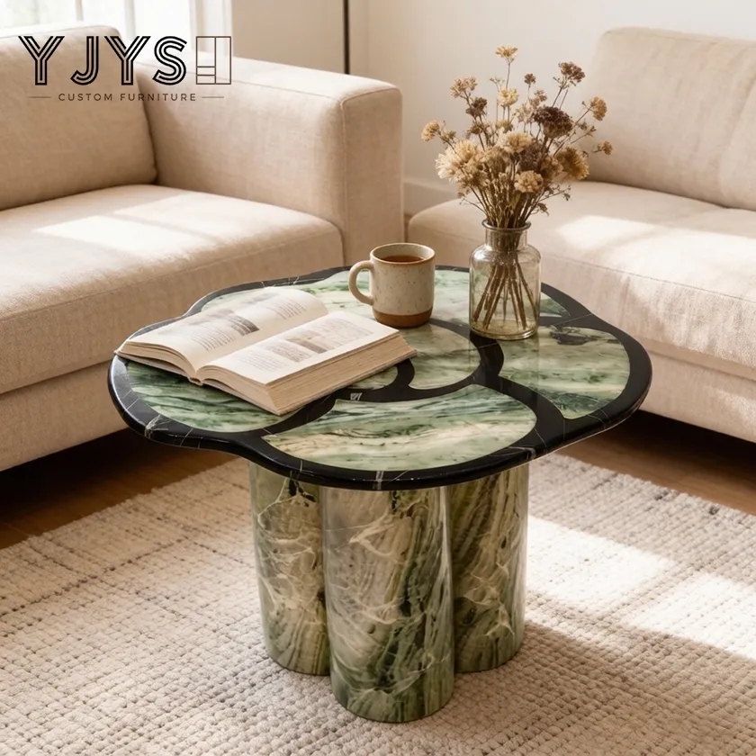 Irregular Petal Marble Inlay Accent Table, Living Room Furniture