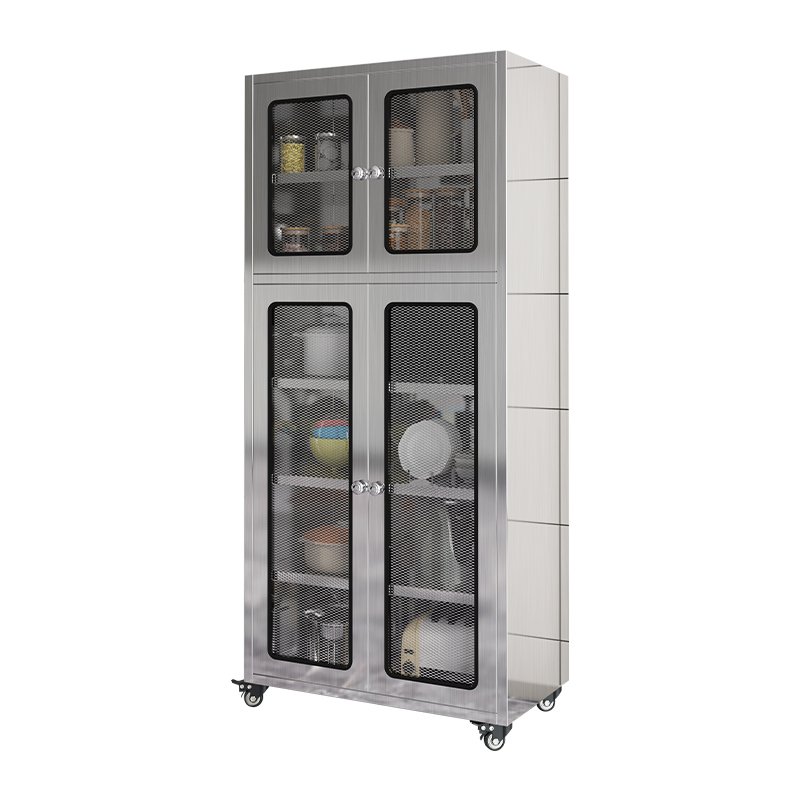 Stainless Steel Mesh Door Storage Locker - Mobile Kitchen Storage Cabinet with Wheels for Utensil Organization