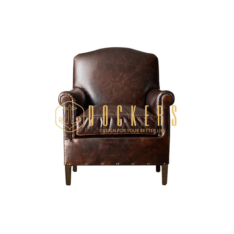 Chinese Wooden Home Living Room Hotel Vintage Accent Chair Leather Furniture Sofa