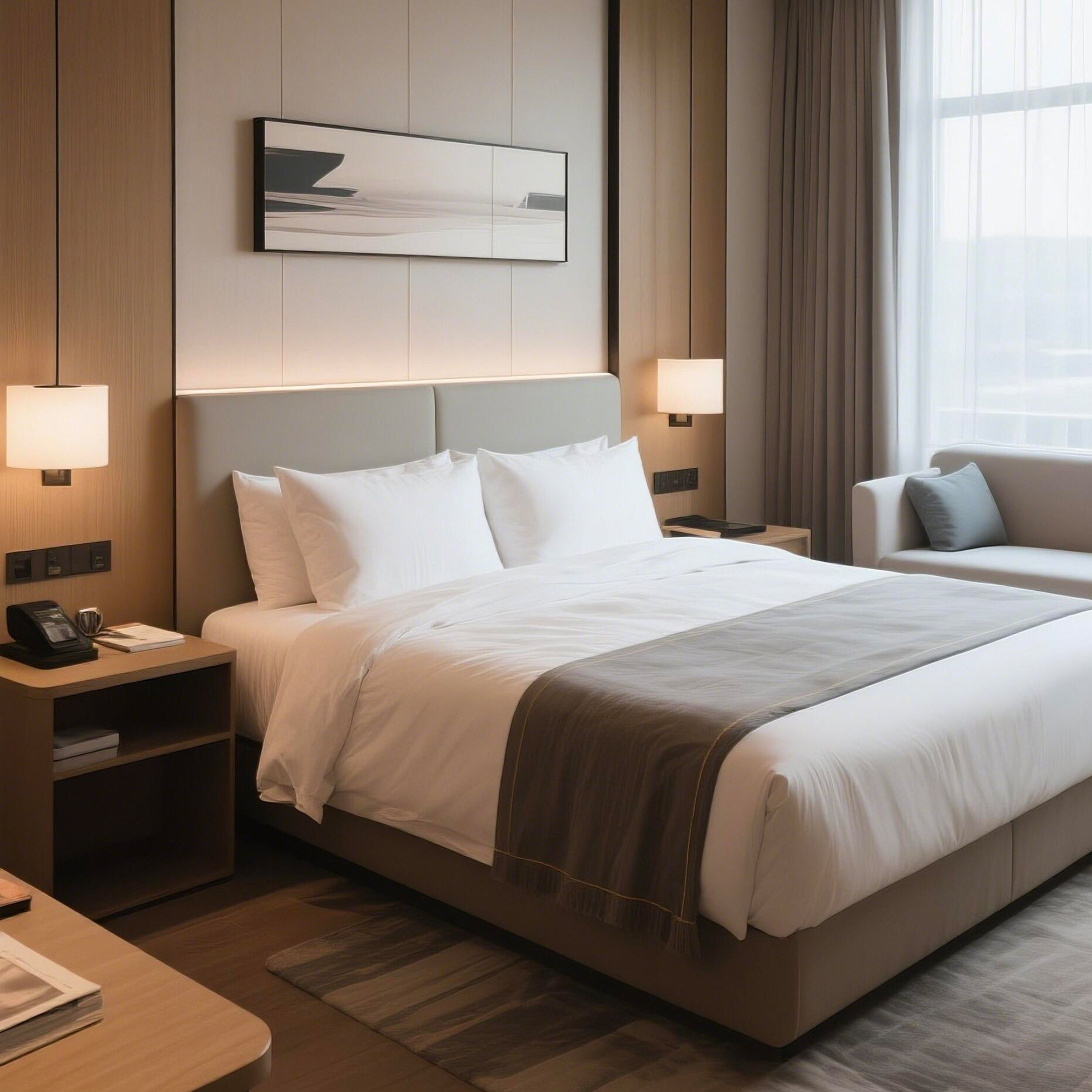 Modern Five-Star Hotel Bedroom Set Furniture Solid Wood Panel Customized By Factory Direct For Living Room And Bedroom