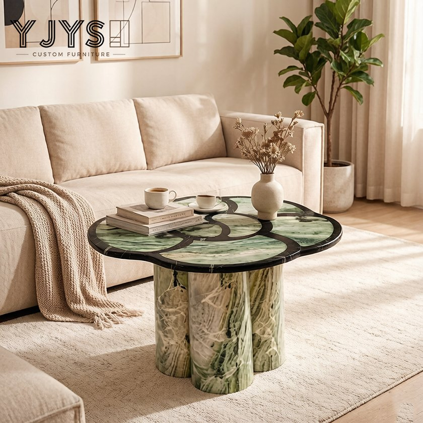 Irregular Petal Marble Inlay Accent Table, Living Room Furniture