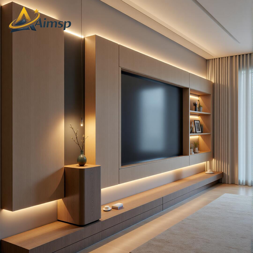 Aimsp Minimalist New Design Wooden Wall Unit Tv Stand Modern Luxury Tv Cabinet Design For Customized Furniture Set