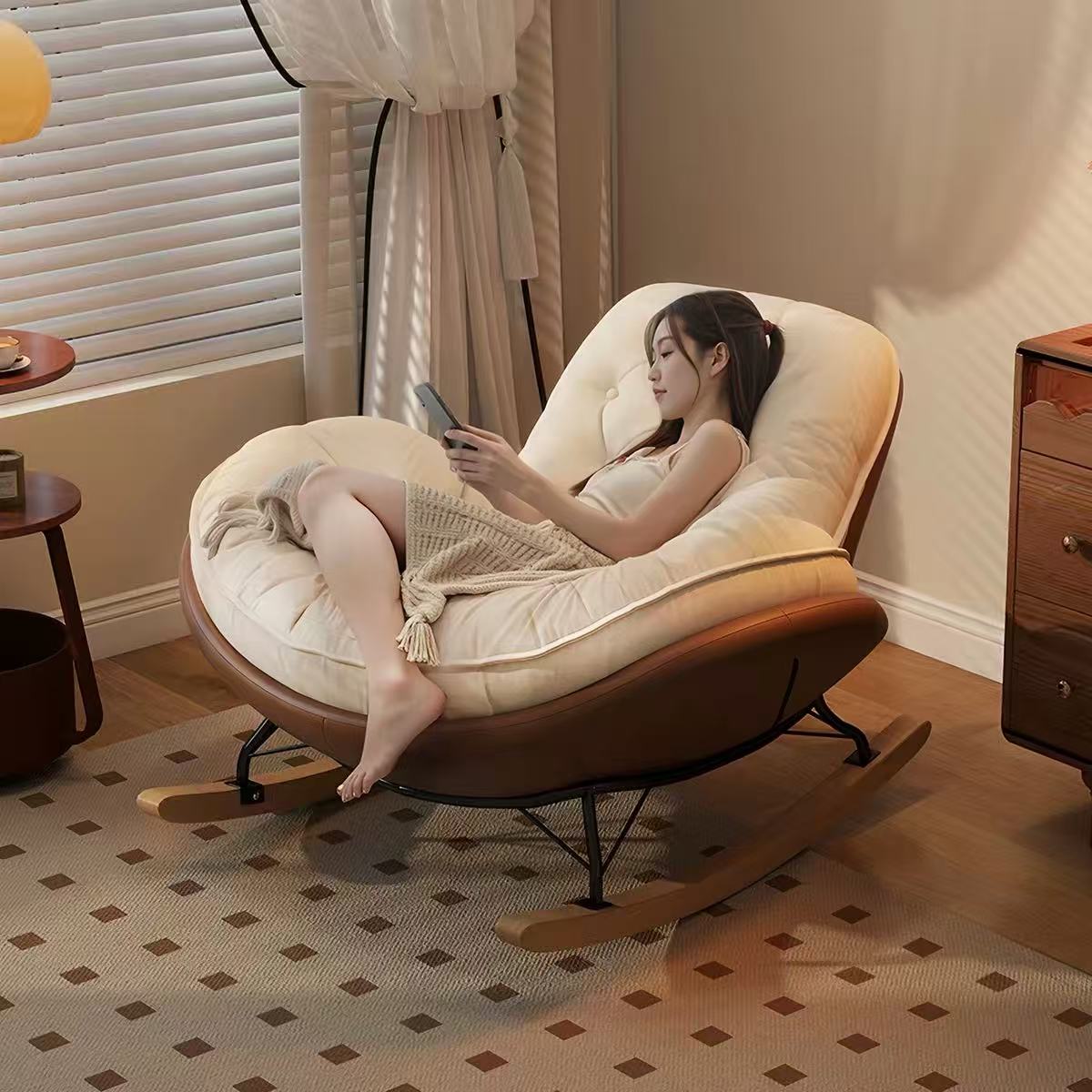 Modern Luxury Living Room Egg Rocking Recliner Lounge Sofa Single Lazy Chair with Metal Frame for Apartment and Hotel Use
