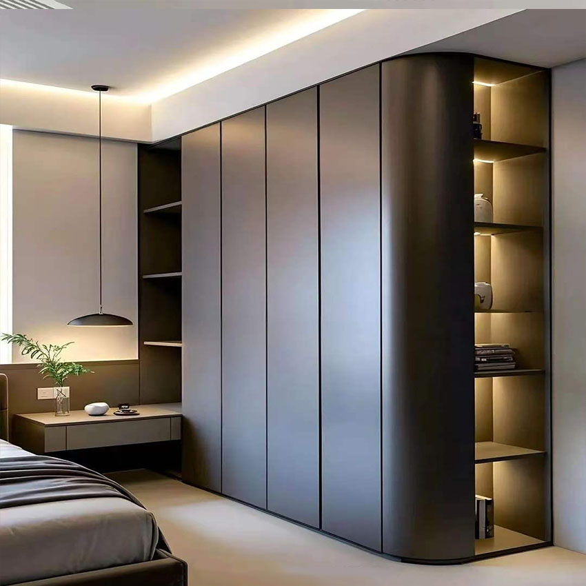 Luxury Lacquer Door Wardrobe Curved Design Matte Painted MDF Bedroom Closet Wardrobe with Rounded Corner