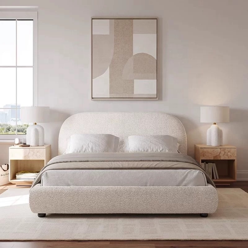 Zayshine French Modern Luxury Large Size White Sherpa Master Bedroom Bed 1.5 1.8 Meters Modular Apartment Hotel Double Soft Bed