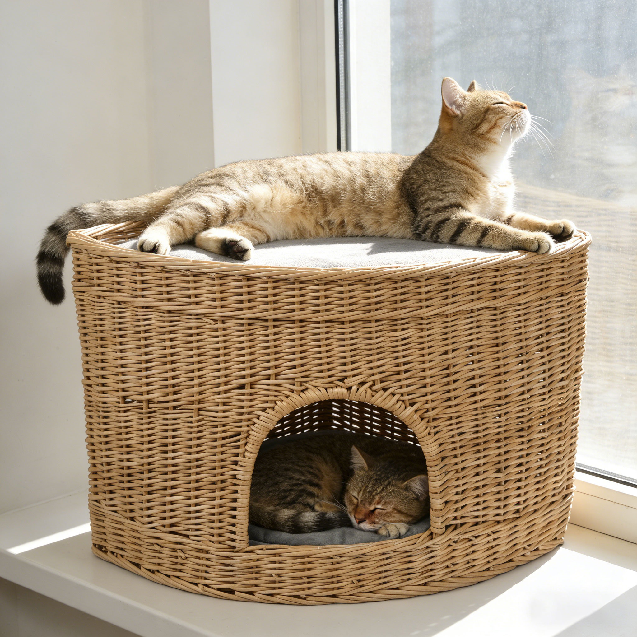Wholesale Natural Handwoven Rattan Wicker 2-in-1 Multifunctional Pet Dog Cat House Bed Ottoman Side Table Storage Basket