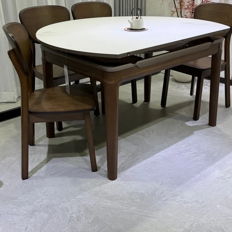 Modern Foldable Dining Table Set with Stylish Solid Wood Legs Detail 3
