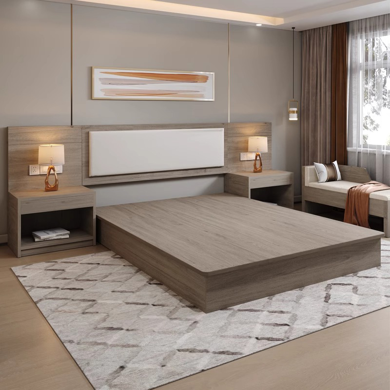 Hotel Bedroom Furniture Set Customizable King Queen Bed Nightstand Wardrobe Hotel Room Furniture Factory Direct OEM ODM
