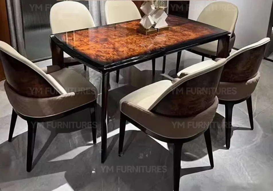 Dining Room Modern Furniture Round Wooden Lacquer Dining Table Set with Rotating Turntable