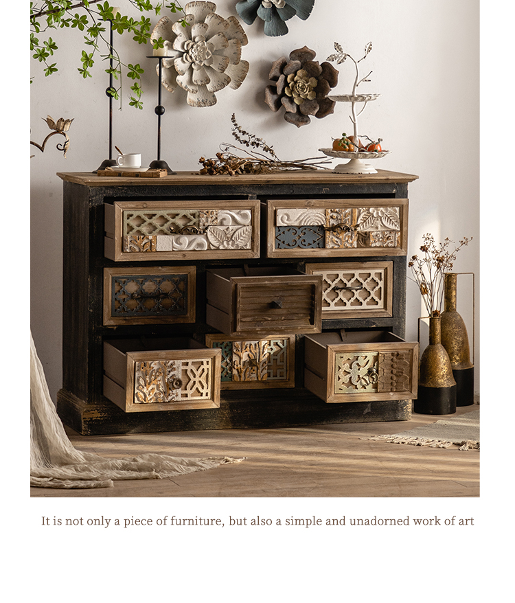 Luxury European Vintage Living Room Cabinets Carved Drawers Adornment Ark Wood Chest Buffet Sideboards Display Cabinets