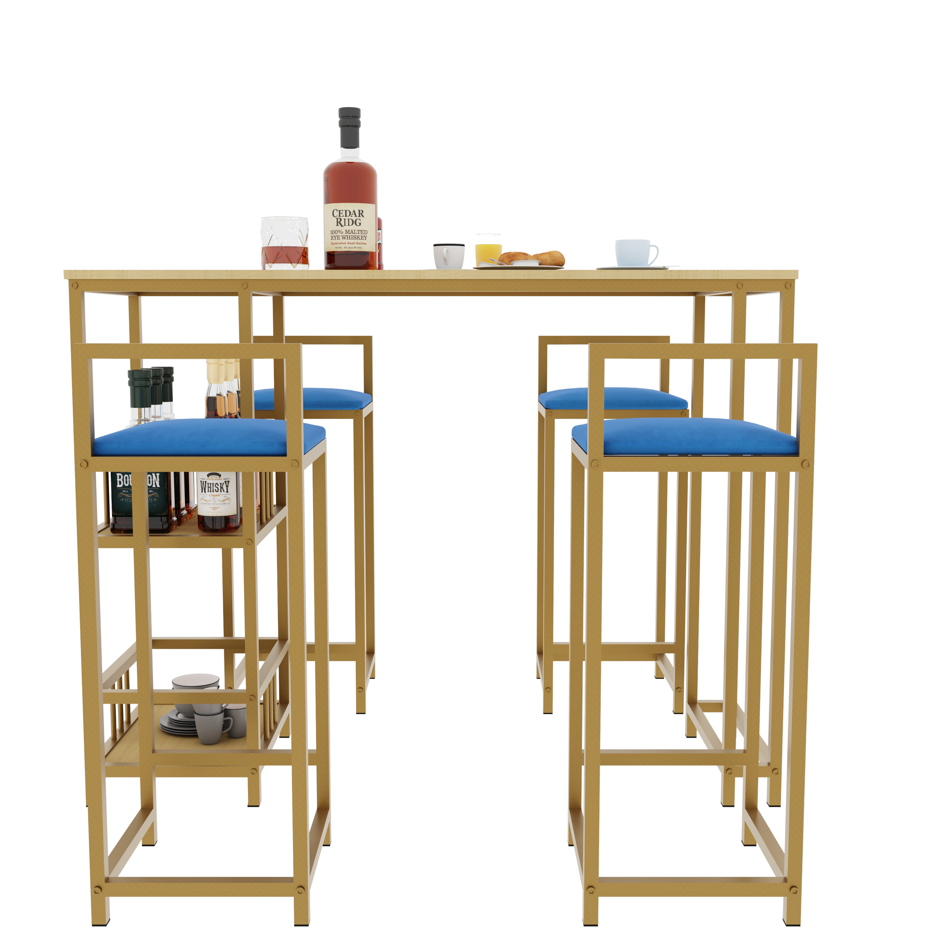 One in Stock Piece Drop Shipping Modern Wooden Long High bar Tables and Chairs Set Coffee Barrel for Home Kitchen