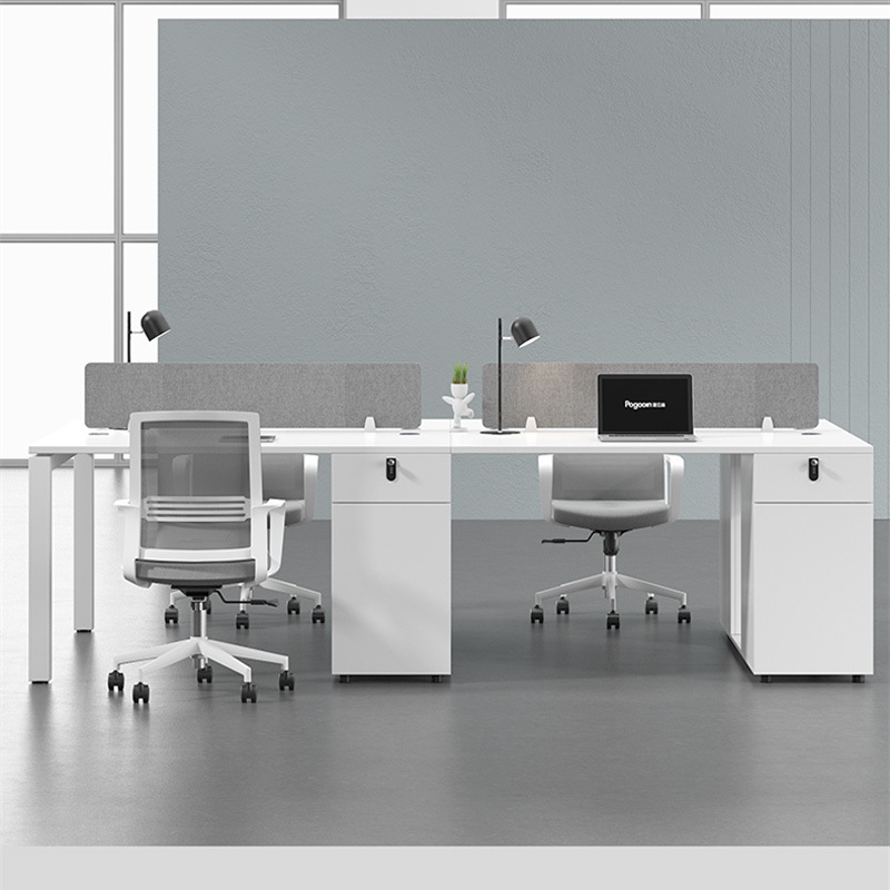 Simple Modern Home Office Furniture 4-Person Staff Desk and Chair Set with Modular Bamboo Screen Partition