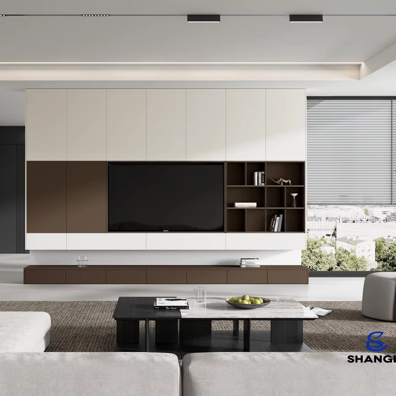Factory Direct China Furniture Custom Solid Oak TV Stand-High-End Living Room Cabinet Modern Design Hotel Eco-Friendly Stable