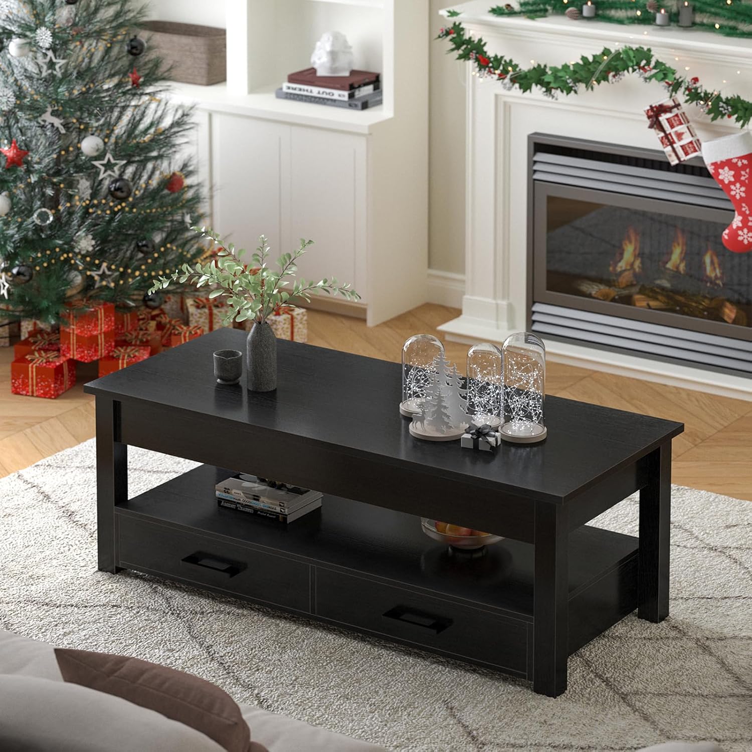 Lift Top Coffee Table with Storage Drawers Hidden Compartment, Center Table for Living Room, Coffee Desk Rising Tabletop
