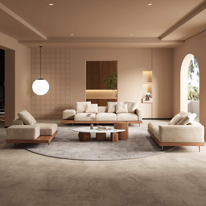 Wooden-style Solid Wood Sofa Chair Light Luxury Boutique Hotel Combination Sofa for Living Room