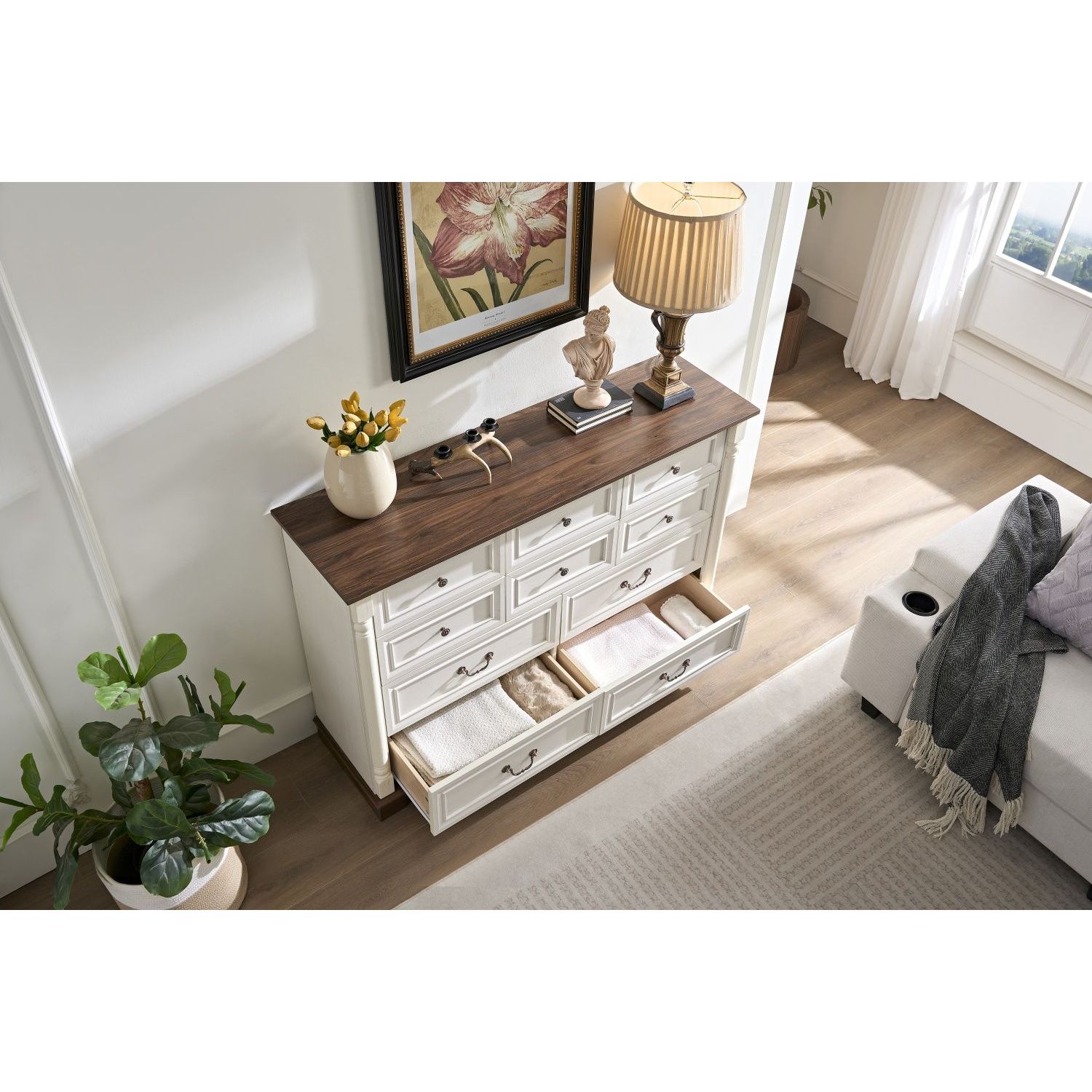 Rustic Wooden 10-Drawer Dresser Chest for Bedroom & Living Room Base Riser Trim Storage Chest Drawers