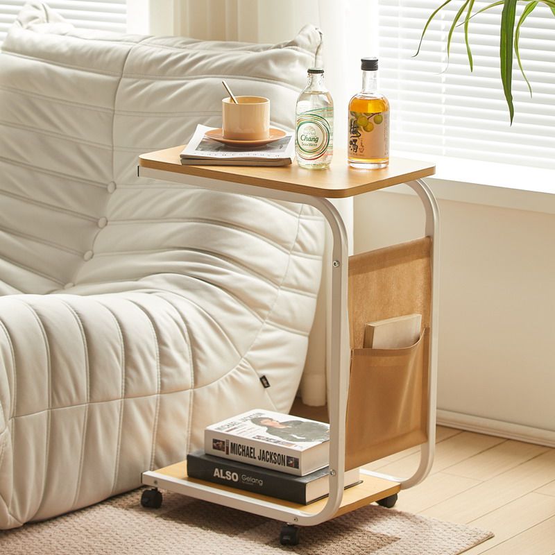 Modern Simple Bamboo Living Room Furniture Bedside Storage Rack Movable Wheels Wood Panel Style Convertible Console Table