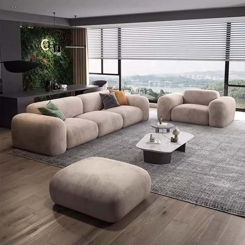 Zayshine Nordic Modern Luxury Velvet 3-seater L-Shape Living Room Sofa Set Modular Washable Villa Apartment Hotel Floor Sofa